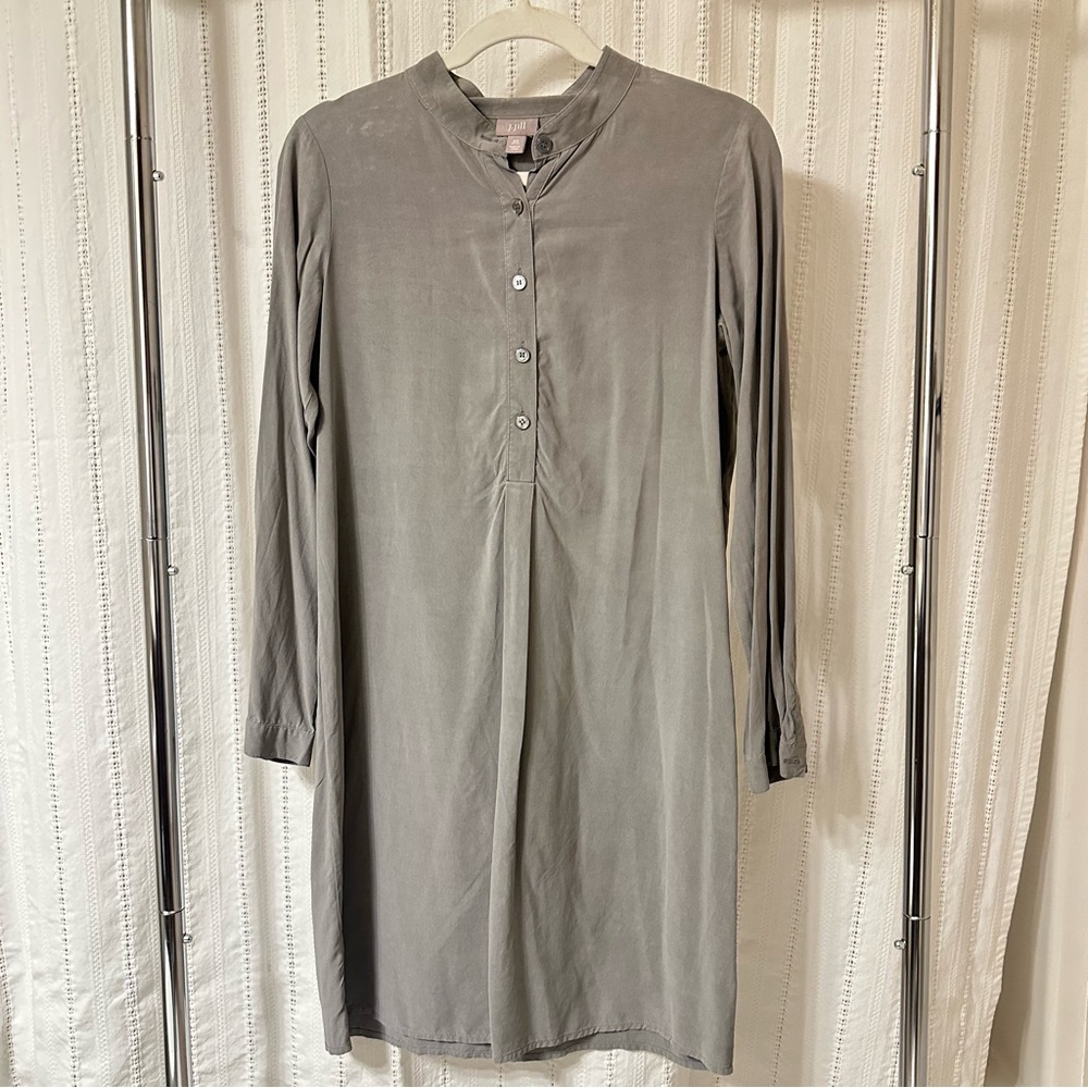 J. Jill | Silver Gray Long Sleeve Dress, 100% Silk